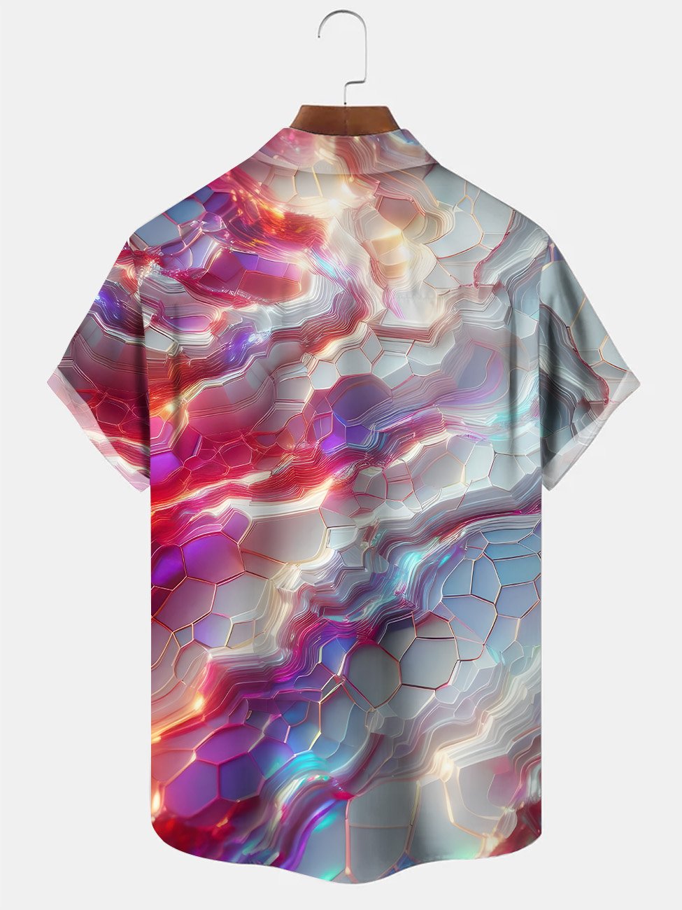 Alohadaddy Gradient Geometric Pattern Button Pocket Casual Short Sleeve Shirt
