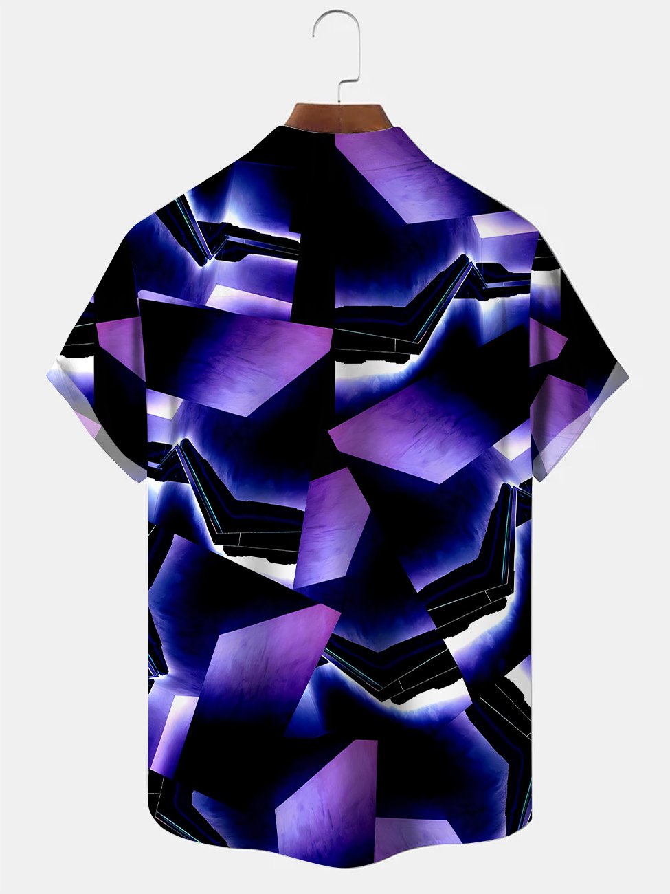 Alohadaddy Geometric Gradient Pattern Button Pocket Casual Short Sleeve Shirt