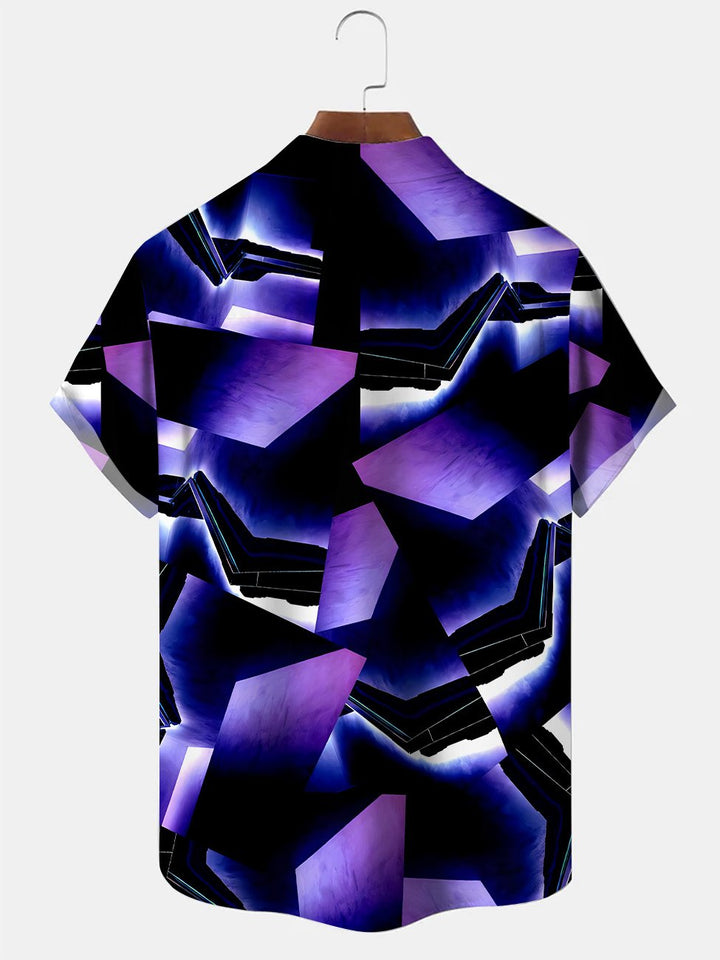 Alohadaddy Geometric Gradient Pattern Button Pocket Casual Short Sleeve Shirt