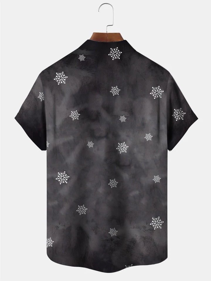 Alohadaddy Snowflake Christmas Button Pocket Casual Short Sleeve Shirt