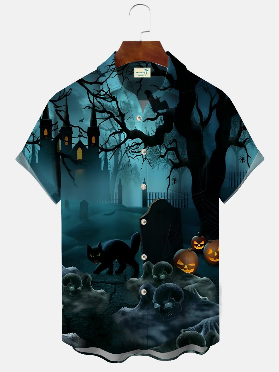 Alohadaddy Halloween Pumpkin Button Pocket Casual Short Sleeve Shirt