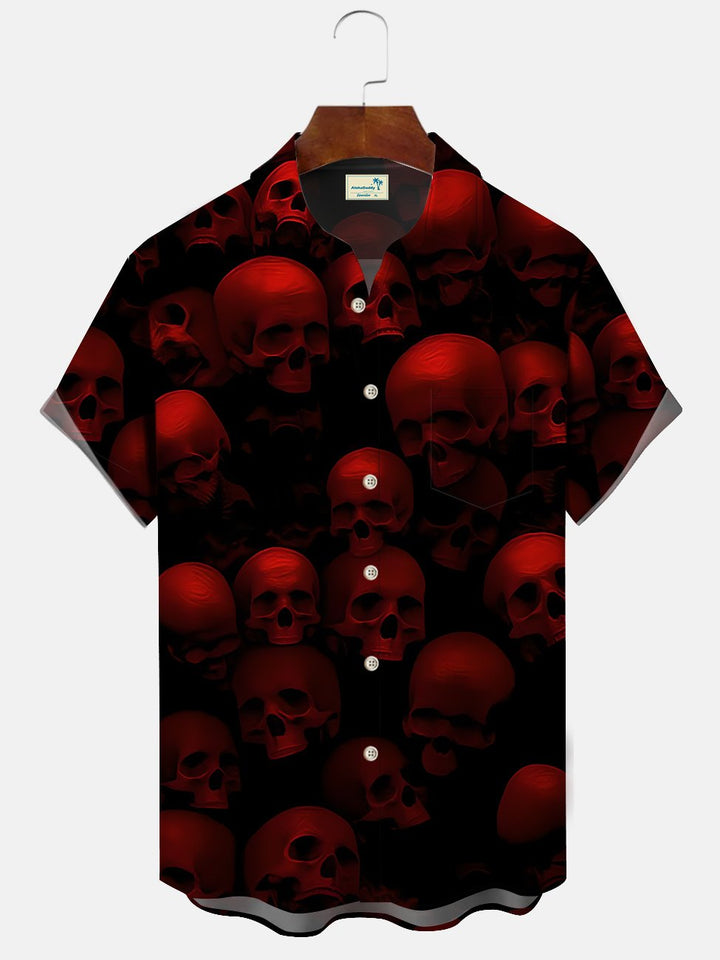 Camisa informal de manga corta con bolsillos y botones y calavera de Alohadaddy