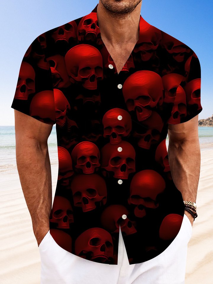 Camisa informal de manga corta con bolsillos y botones y calavera de Alohadaddy