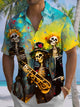 Camisa informal de manga corta con bolsillos y botones estilo retro con música de calaveras de Alohadaddy
