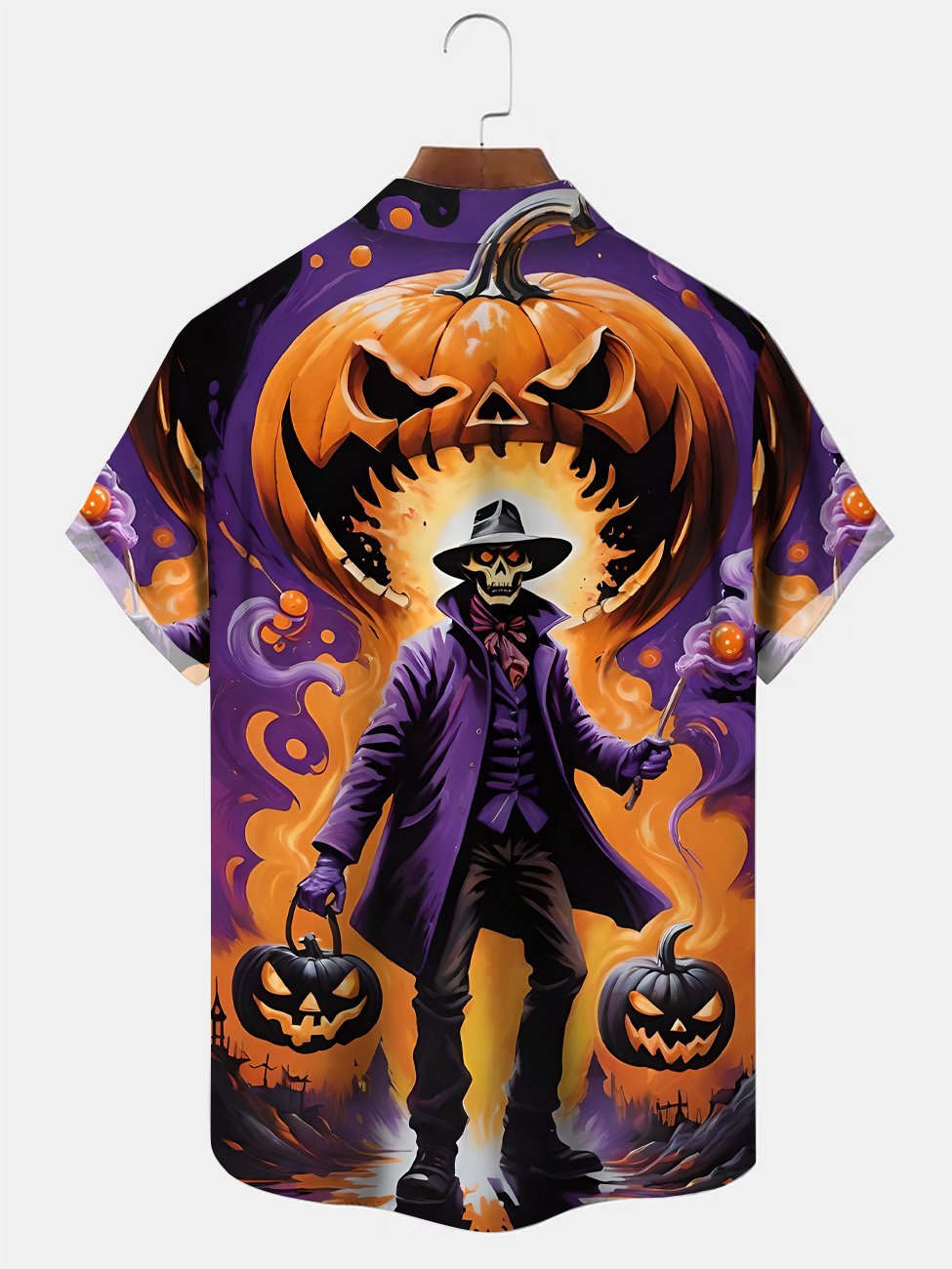 Chemise décontractée à manches courtes avec poche boutonnée et motif tête de mort pour Halloween Alohadaddy
