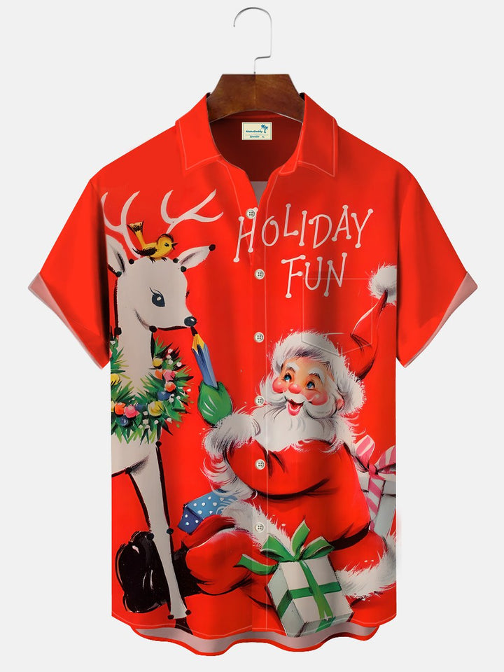 Chemise décontractée à manches courtes avec poche boutonnée et motif Père Noël de Alohadaddy