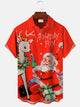 Camisa informal de manga corta con bolsillos y botones de Papá Noel navideño de Alohadaddy
