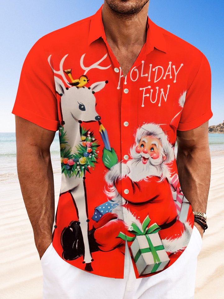 Chemise décontractée à manches courtes avec poche boutonnée et motif Père Noël de Alohadaddy