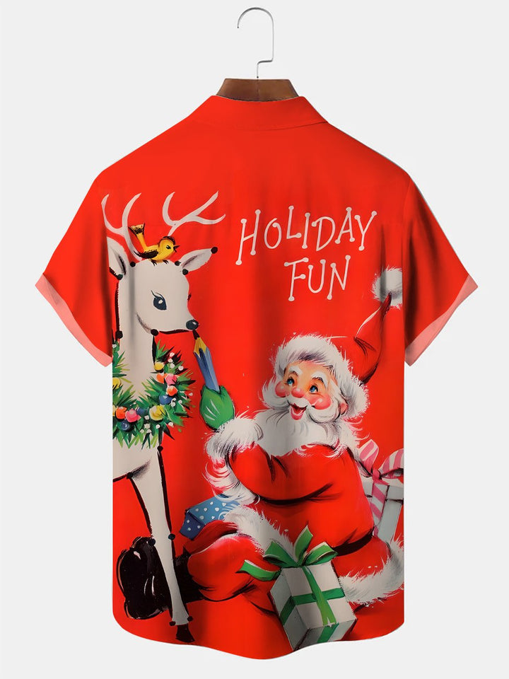 Chemise décontractée à manches courtes avec poche boutonnée et motif Père Noël de Alohadaddy