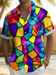 Aloadaddy Men's Hawaiian Retro Geometric Multi-Color Gradient Resort Shirt