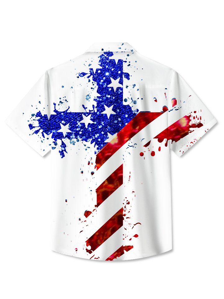 Alohadaddy Vintage Holiday American Flag Independence Day Holiday Shirt Polyester Shirts