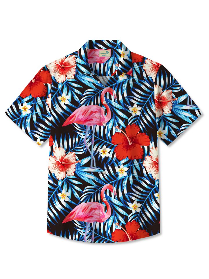 Camisa hawaiana Alohadaddy con estampado floral tropical y flamencos para vacaciones en la playa