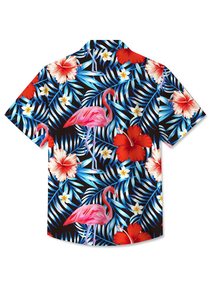 Camisa hawaiana Alohadaddy con estampado floral tropical y flamencos para vacaciones en la playa