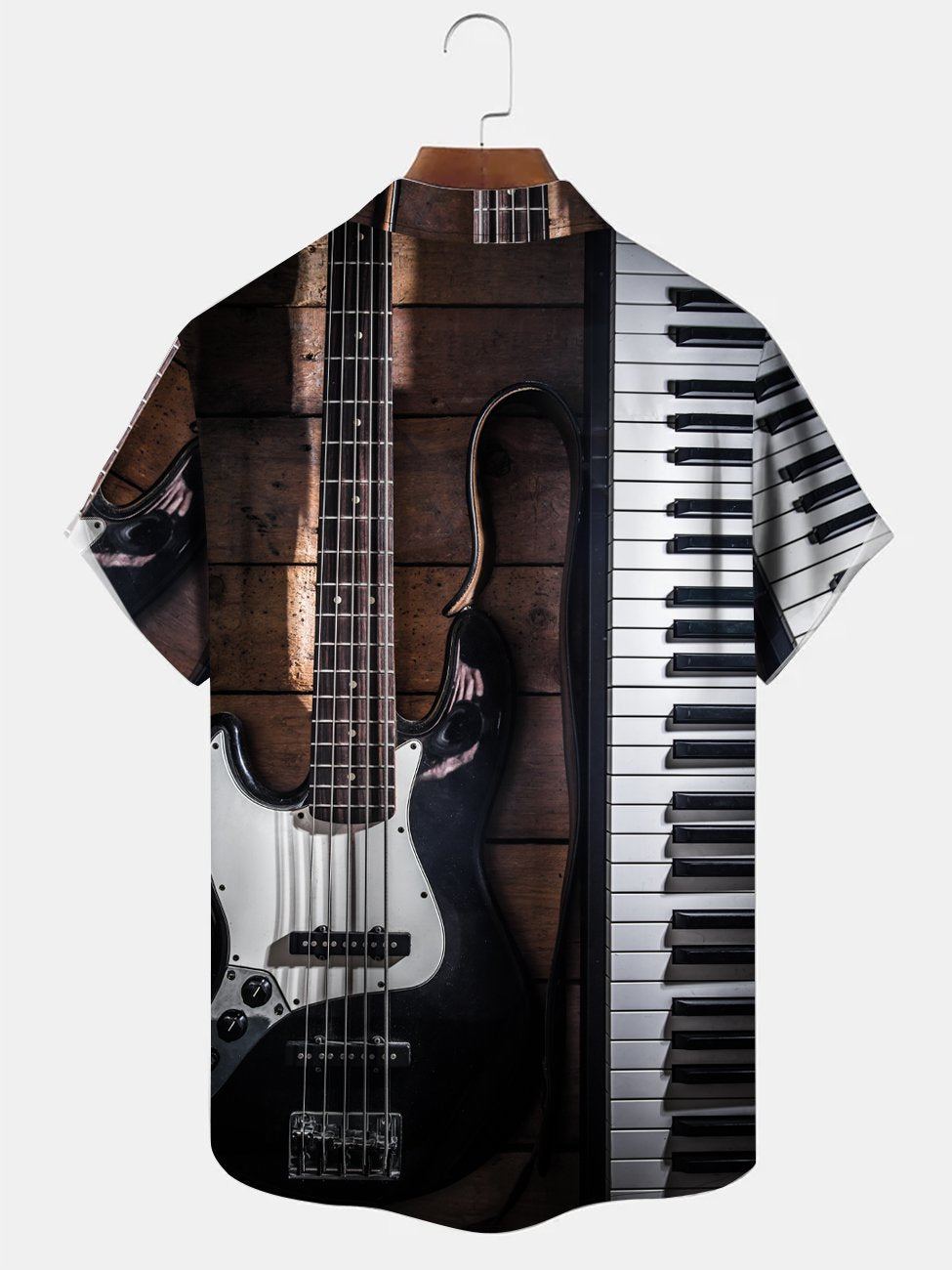 Camisa alta para hombre con bolsillo en el pecho y estampado de guitarra musical vintage de Alohadaddy