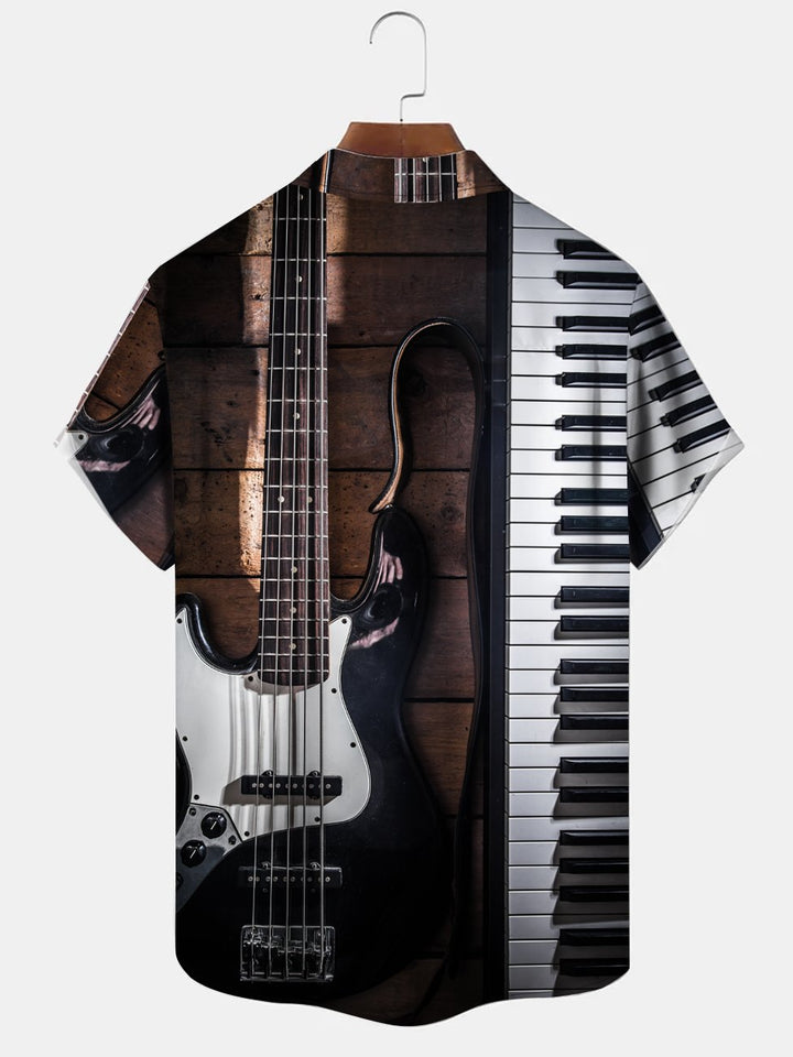 Camisa alta para hombre con bolsillo en el pecho y estampado de guitarra musical vintage de Alohadaddy
