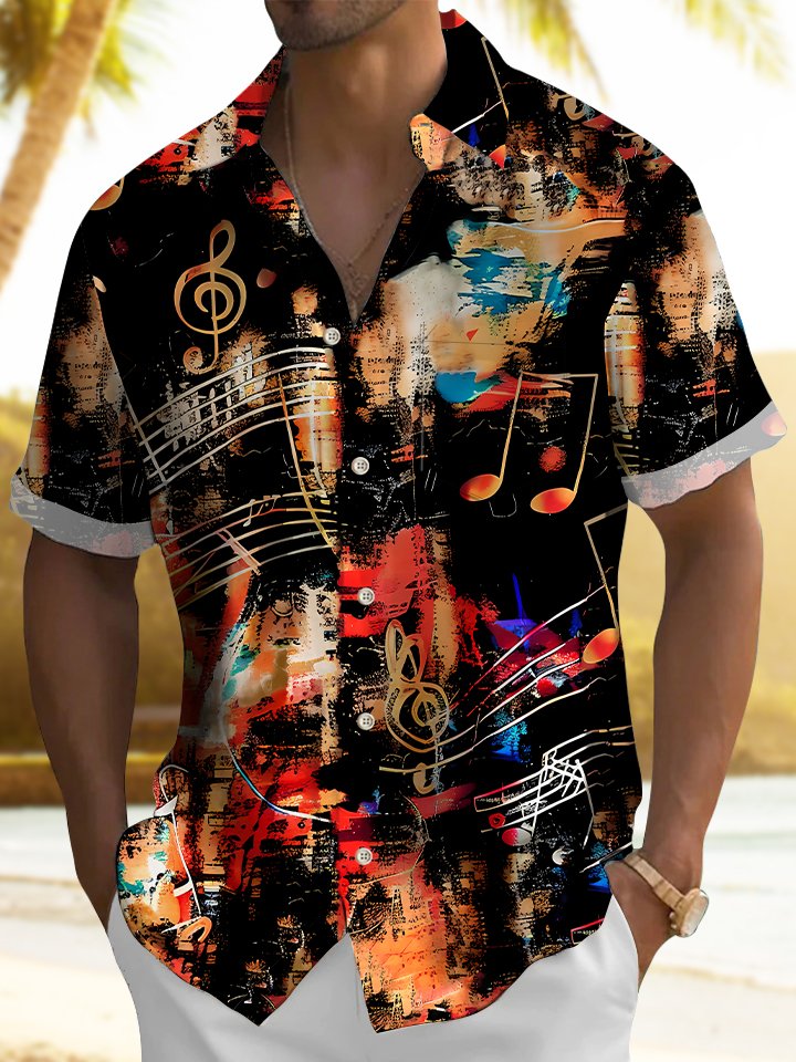 Chemise hawaïenne pour homme avec motif de notes de musique Alohadaddy, peinture à l&