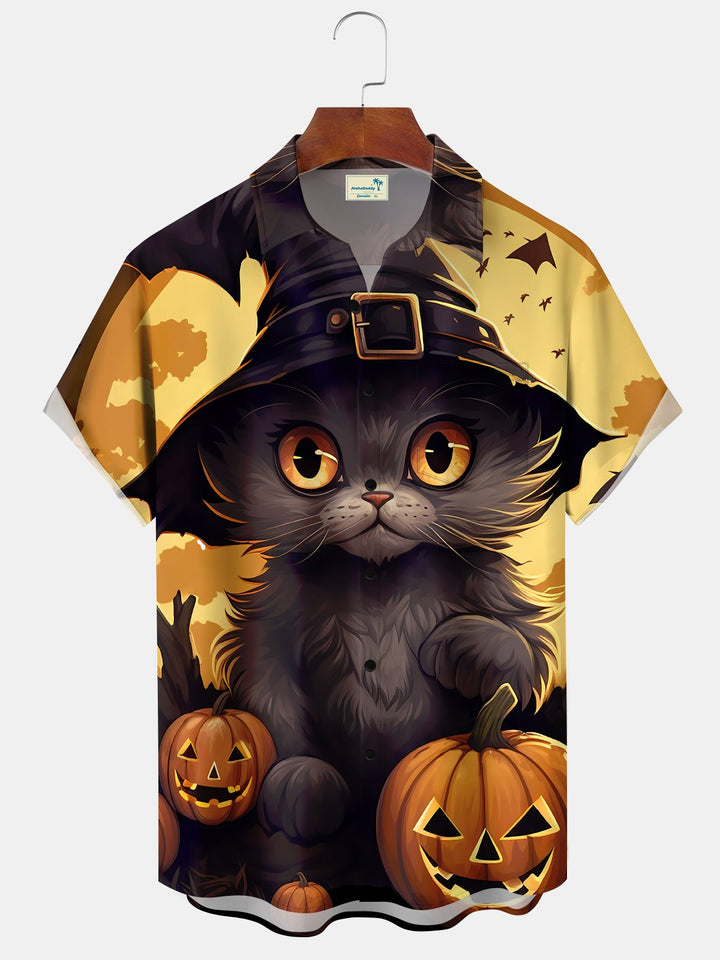 Alohadaddy Mens Beach Vacation Vintage Holiday Halloween Cat Shirt