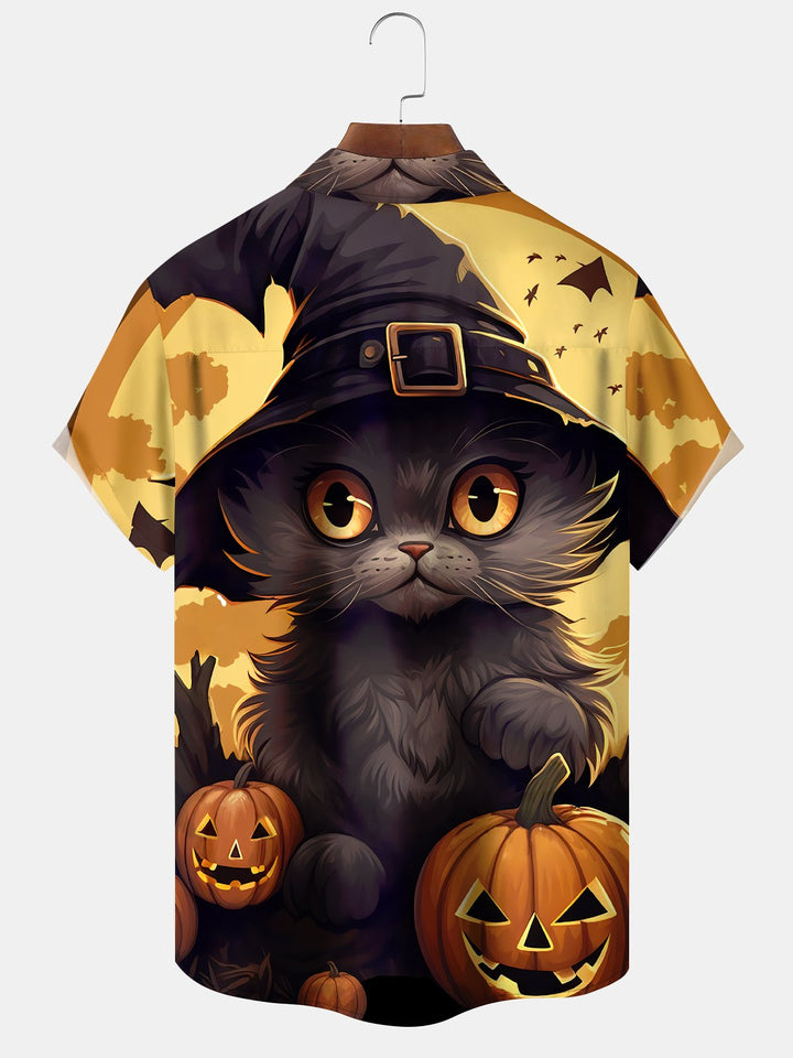 Alohadaddy Mens Beach Vacation Vintage Holiday Halloween Cat Shirt