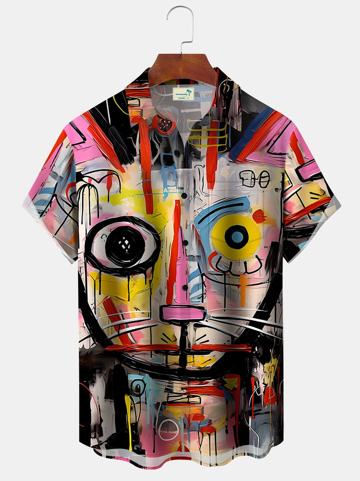 Alohadaddy Vintage Cat 50s Abstract Oil Painting Hawaiian Shirt