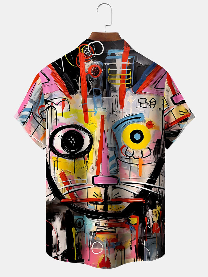 Alohadaddy Vintage Cat 50s Abstract Oil Painting Hawaiian Shirt