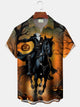 Camisa de manga corta con bolsillo y botones para hombre con estampado digital 3D de Ghost Rider y calabaza de Halloween de Alohadaddy