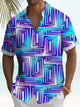 Camisa de manga corta con bolsillo y botones para hombre con estampado digital 3D geométrico y degradado retro de Alohadaddy