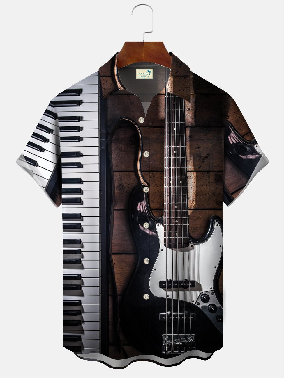 Camisa alta para hombre con bolsillo en el pecho y estampado de guitarra musical vintage de Alohadaddy