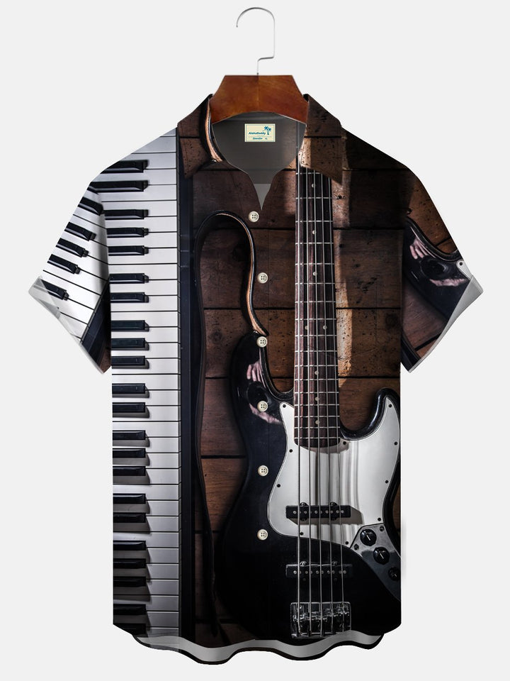 Camisa alta para hombre con bolsillo en el pecho y estampado de guitarra musical vintage de Alohadaddy