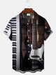 Alohadaddy Vintage Music Guitar Print Chest Pocket Men's High Shirt Big Tall