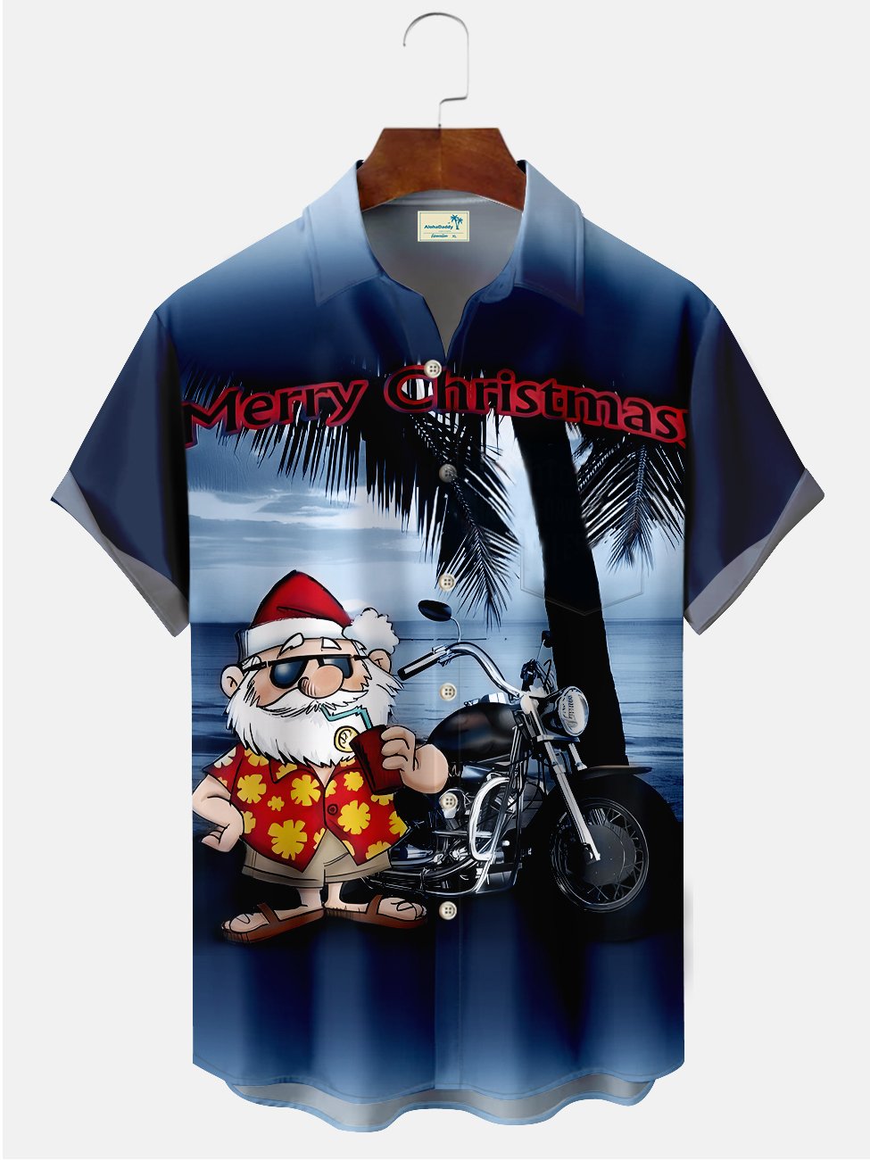 Chemises décontractées imprimées de grande taille avec motif de moto et de père Noël pour les vacances de Noël d&