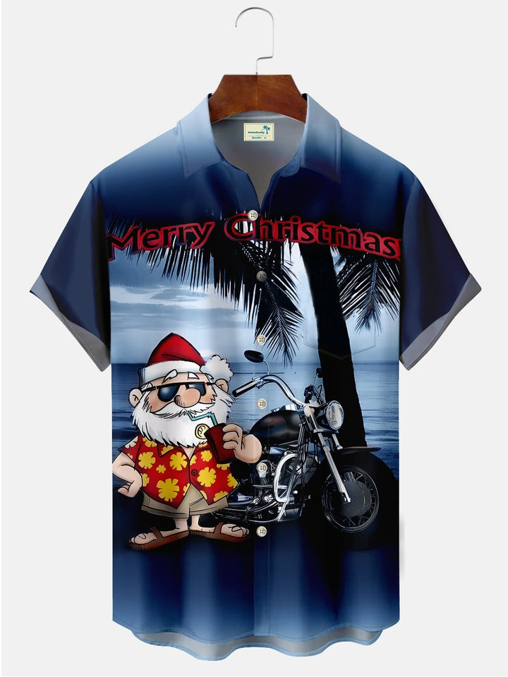 Chemises décontractées imprimées de grande taille avec motif de moto et de père Noël pour les vacances de Noël d&