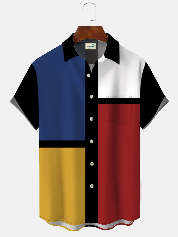 Chemise à col roulé pour homme grande taille avec poche poitrine et imprimé géométrique vintage Alohadaddy