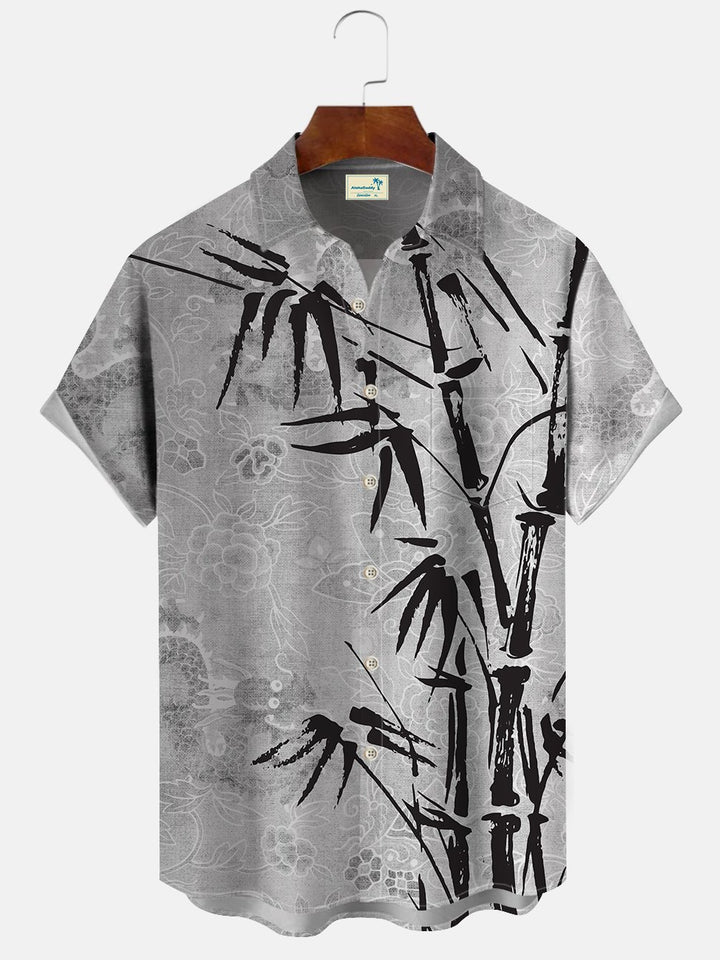 Camisa informal de uso diario con estampado de tinta de bambú y dragón oriental vintage para hombre de Alohadaddy
