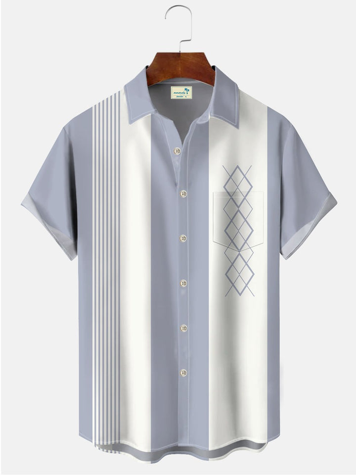 Alohadaddy Pocket Vintage Bowling Geometric Print Beach Men&