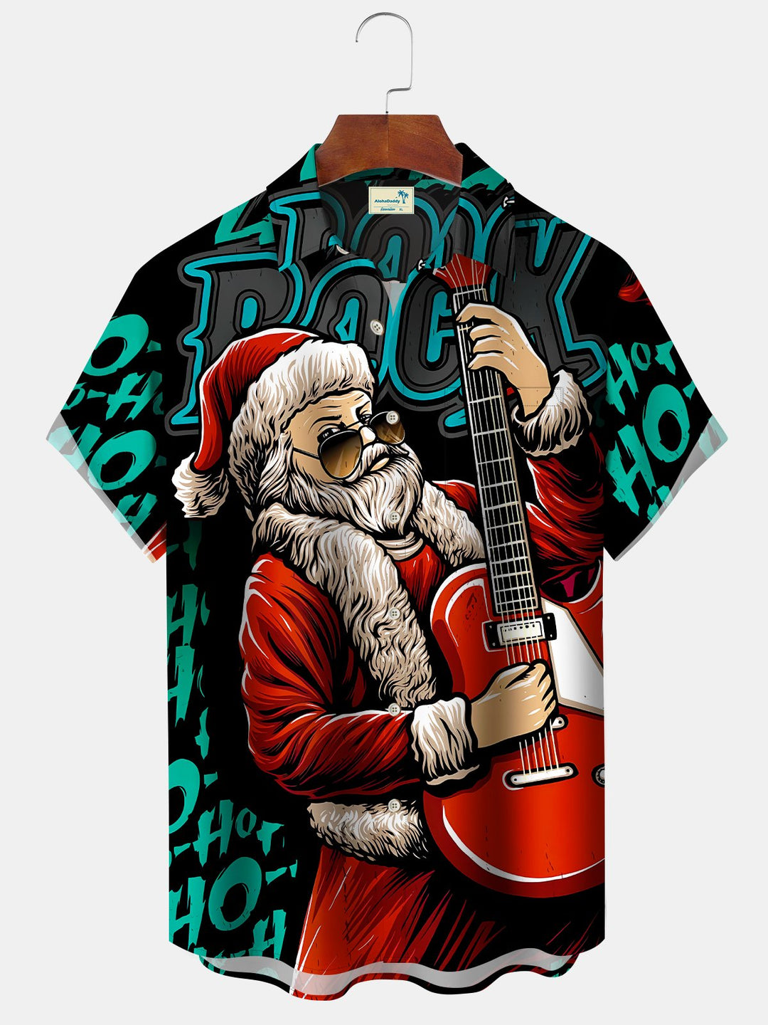 Alohadaddy Camisetas informales de talla grande con música roja, Papá Noel, guitarra y Navidad