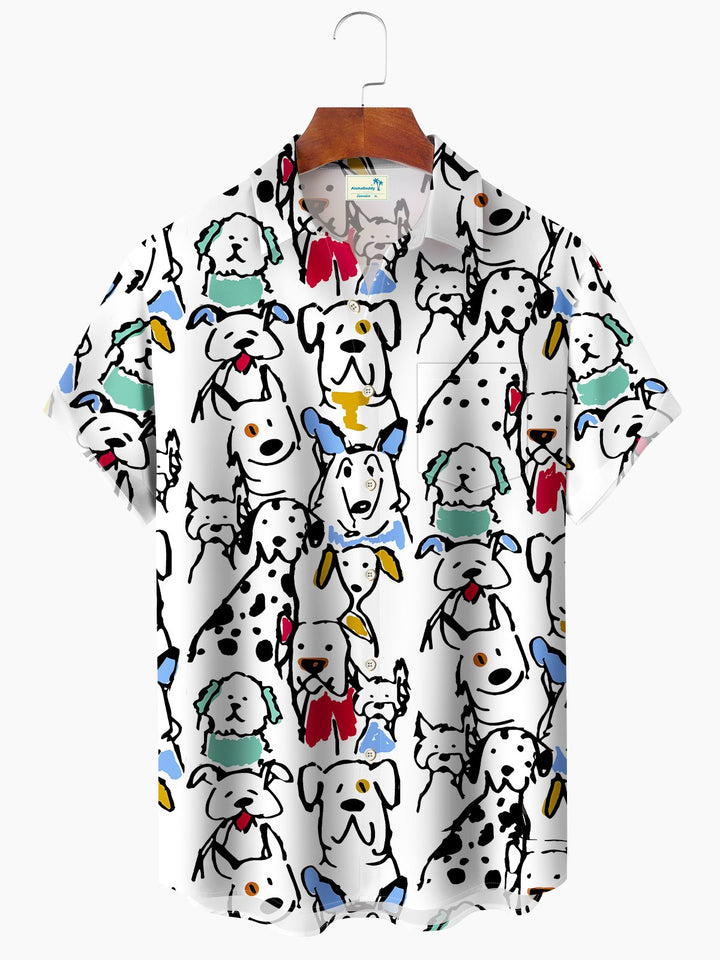 Alohadaddy Cartoon Animal Puppy Summer Beach Casual Shirt