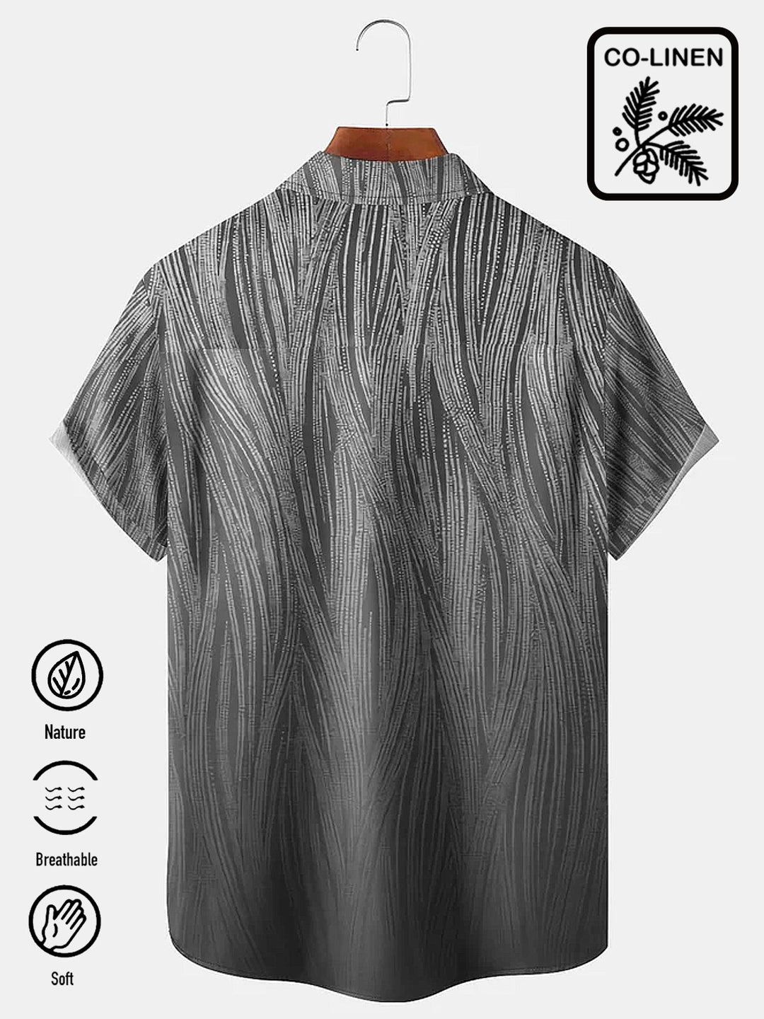 Alohadaddy Black Linen Vintage Stripe Print Chest Bag Linen Shirt Plus Size Shirt