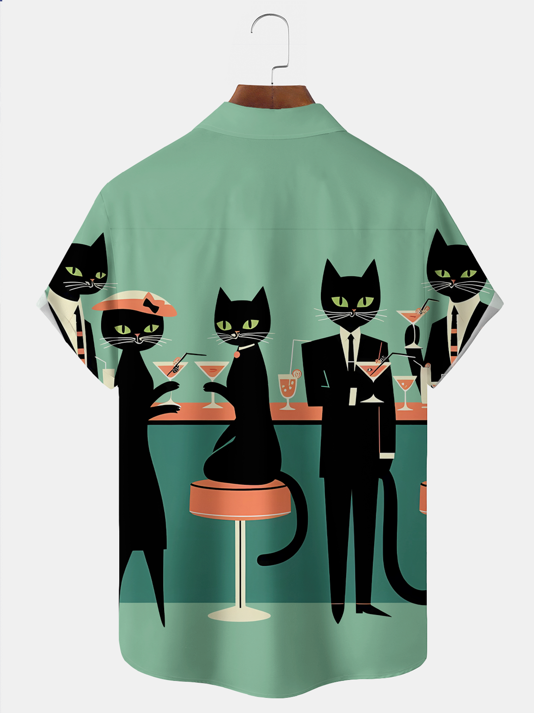 Alohadaddy® Retro 1950s Mid-century Atomic Age Geometric Cat Graphic Print Men&