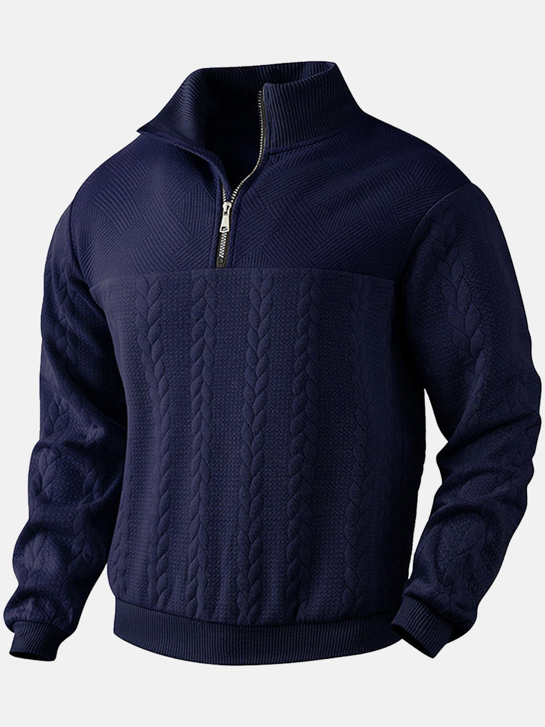 Sudadera de manga larga con cuello alto, media cremallera y diseño de patchwork de jacquard, estilo vintage de Alohadaddy