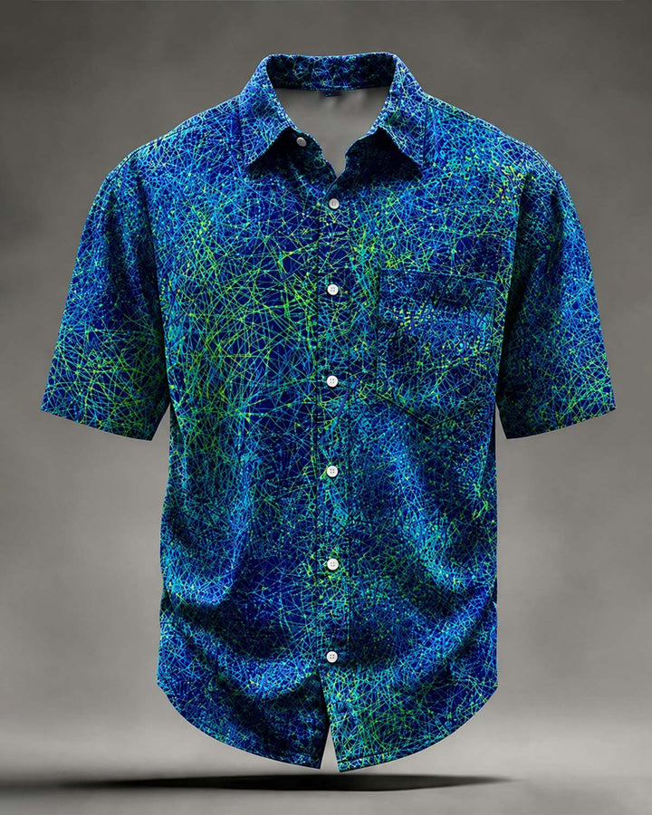 Alohadaddy® Retro Abstract Geometric Gradient Texture Print Short-Sleeve Shirt