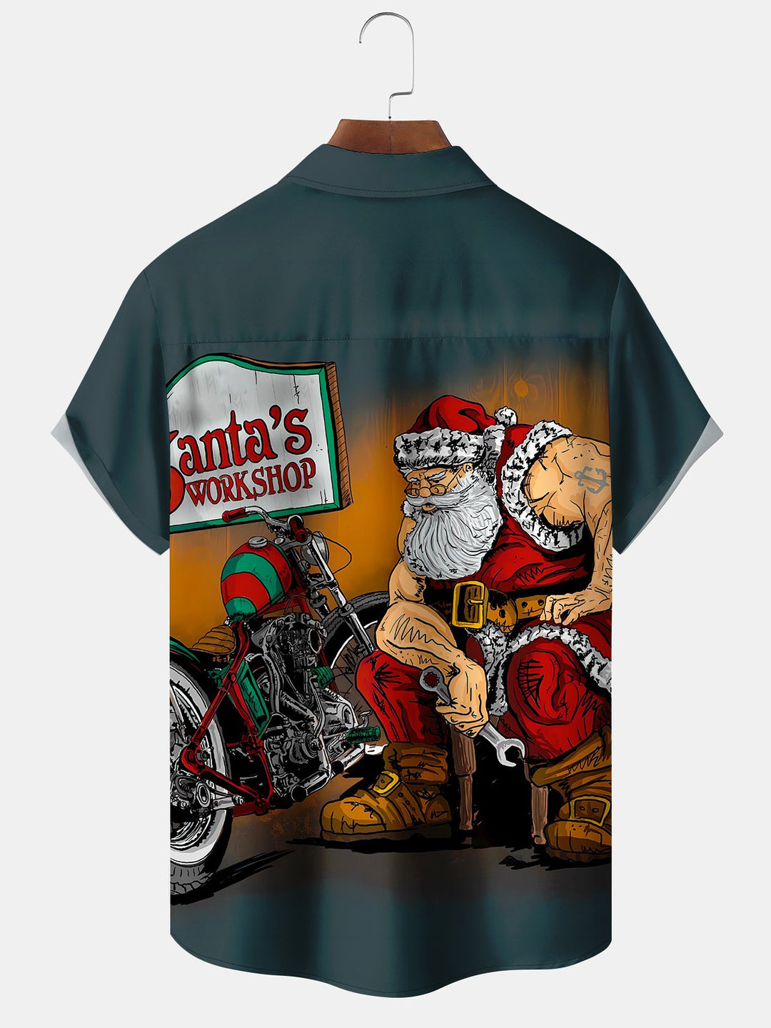 Chemises décontractées imprimées de grande taille avec motif de moto et de père Noël de Alohadaddy