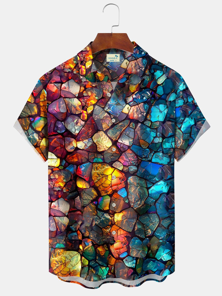 Alohadaddy Gradient Geometric Stone Vintage Short Sleeve Pocket Shirt