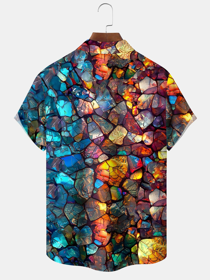 Alohadaddy Gradient Geometric Stone Vintage Short Sleeve Pocket Shirt