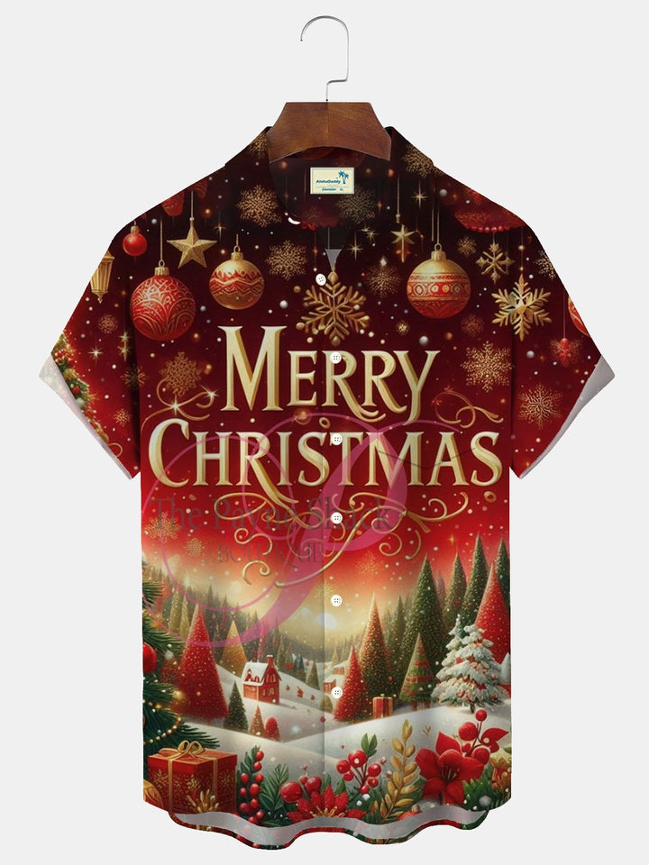 Camisa de manga corta con bolsillo abotonado y estampado navideño para hombre de Alohadaddy