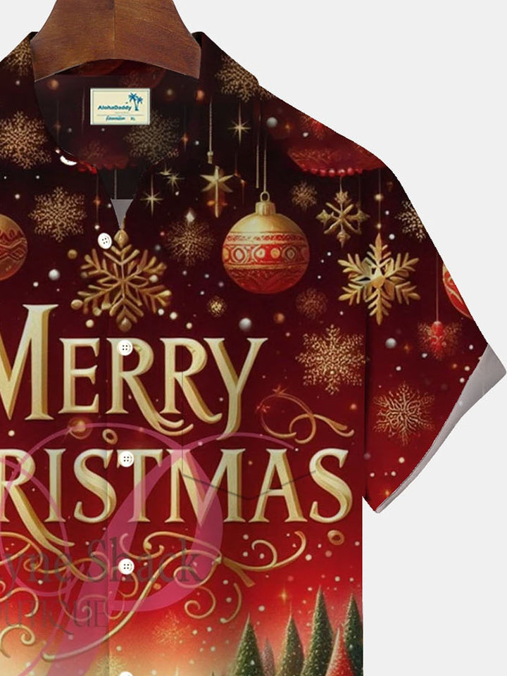 Camisa de manga corta con bolsillo abotonado y estampado navideño para hombre de Alohadaddy