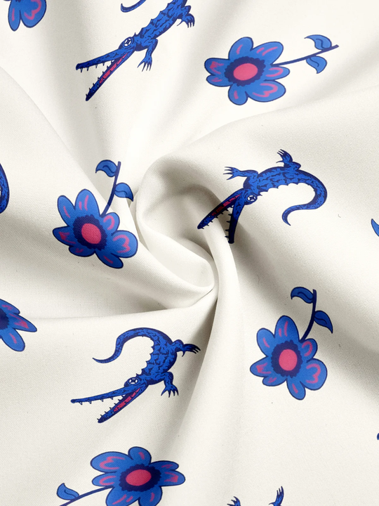 Alohadaddy Hawaiian Crocodile Flowers Art Print Button Cardigan Pockets Elastic Oversized Long Short Sleeve Shirt