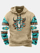 Alohadaddy Men's Aztec Western Bull Skull Print Vintage Drawstring Hoodies