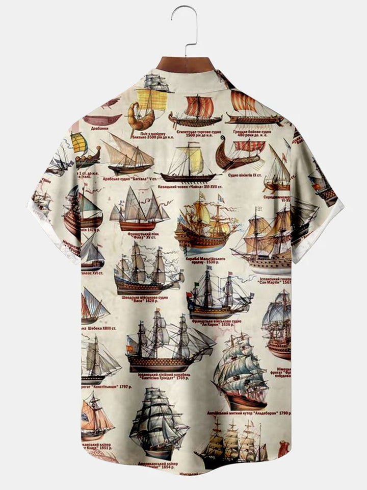 Camisas casuales de talla grande con letras estampadas de barco de navegación Alohadaddy