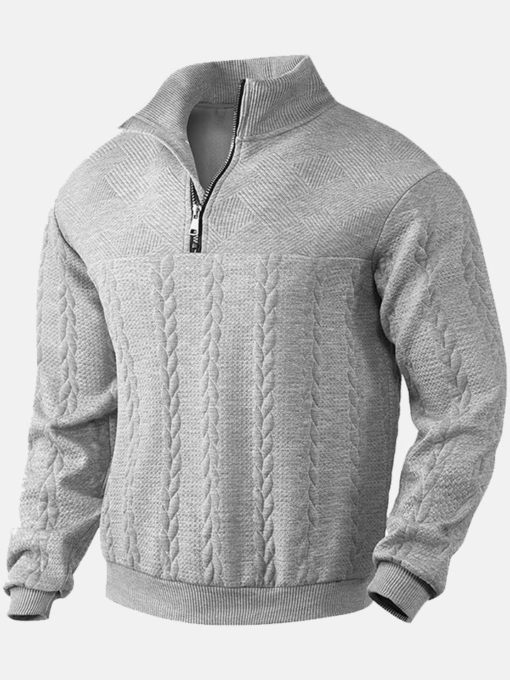 Sudadera de manga larga con cuello alto, media cremallera y diseño de patchwork de jacquard, estilo vintage de Alohadaddy