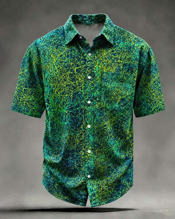 Alohadaddy® Retro Abstract Geometric Gradient Texture Print Short-Sleeve Shirt